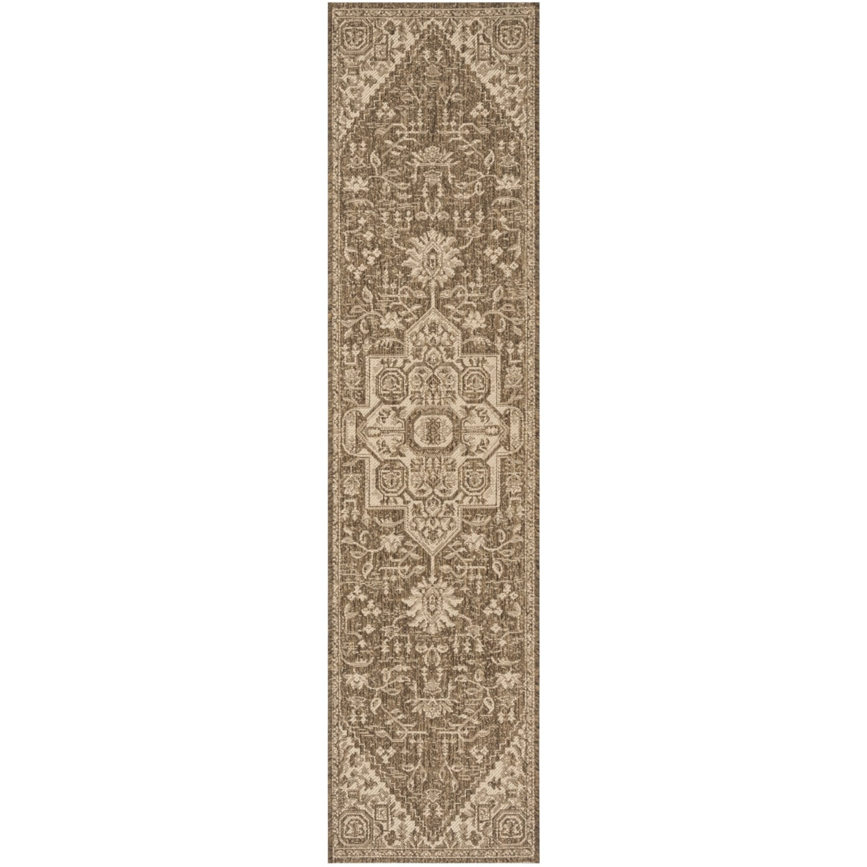 Cream and Beige Synthetic Medallion Runner Rug, 2'2" x 12'