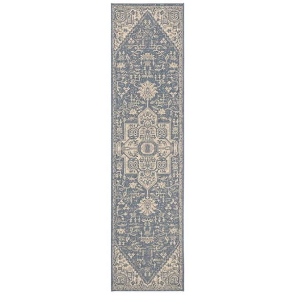 SAFAVIEH Beach House Diggory Medallion Indoor/Outdoor Runner Rug, Cream/Blue, 2'2" x 12'