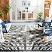 SAFAVIEH Beach House Edmon Geometric Indoor/Outdoor Runner Rug Light Grey/Charcoal, 2' x 8'