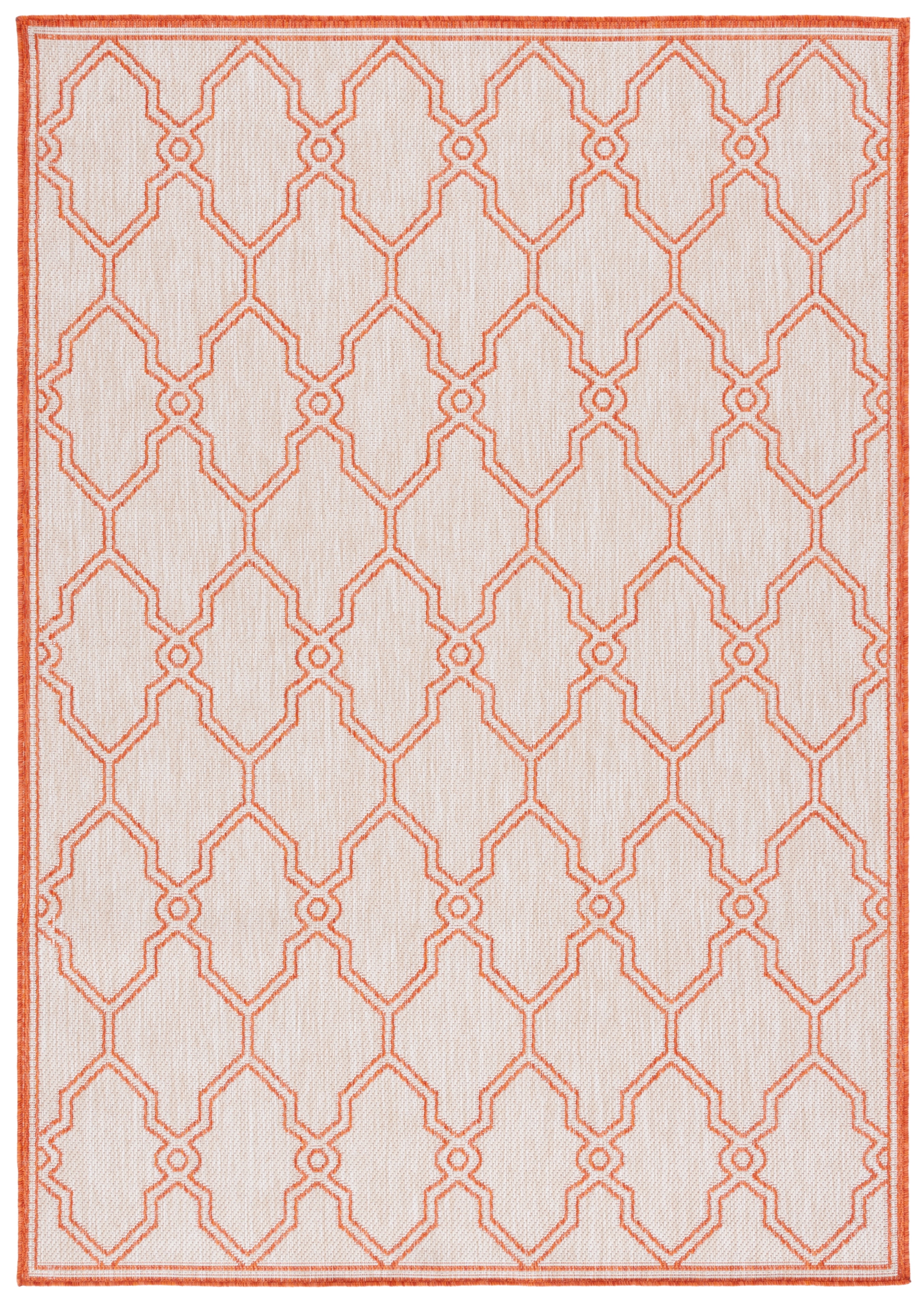Beige and Orange Geometric Pattern Synthetic 4' x 6' Area Rug