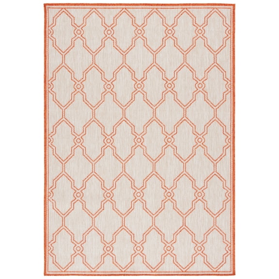 SAFAVIEH Beach House Faith Geometric Indoor/Outdoor Area Rug, Beige/Orange, 5'3" x 7'6"