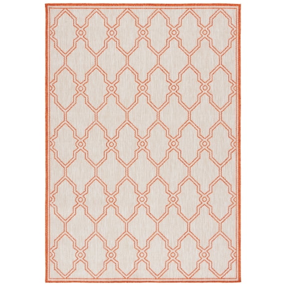 SAFAVIEH Beach House Faith Geometric Indoor/Outdoor Area Rug, Beige/Orange, 5'3" x 7'6"