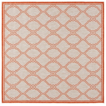 SAFAVIEH Beach House Faith Geometric Indoor/Outdoor Area Rug, Beige/Orange, 6'7" x 6'7" Square