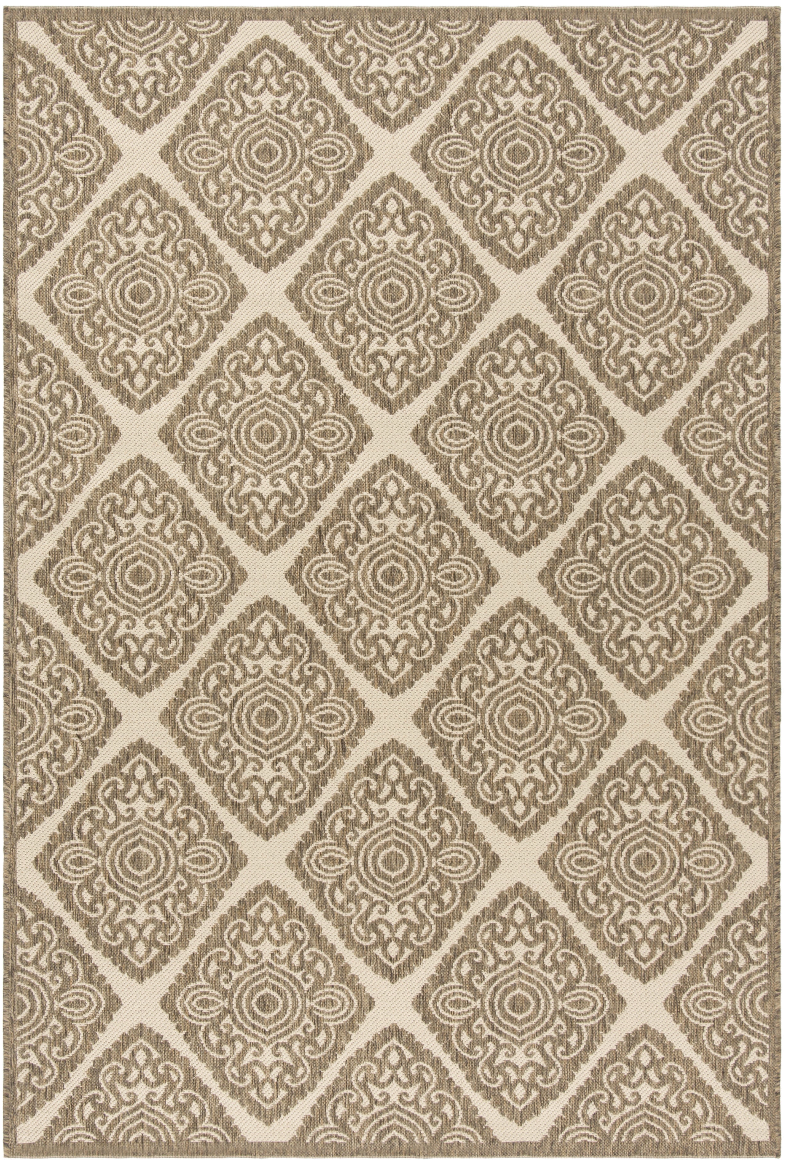 Cream and Beige Geometric Synthetic Indoor/Outdoor Area Rug