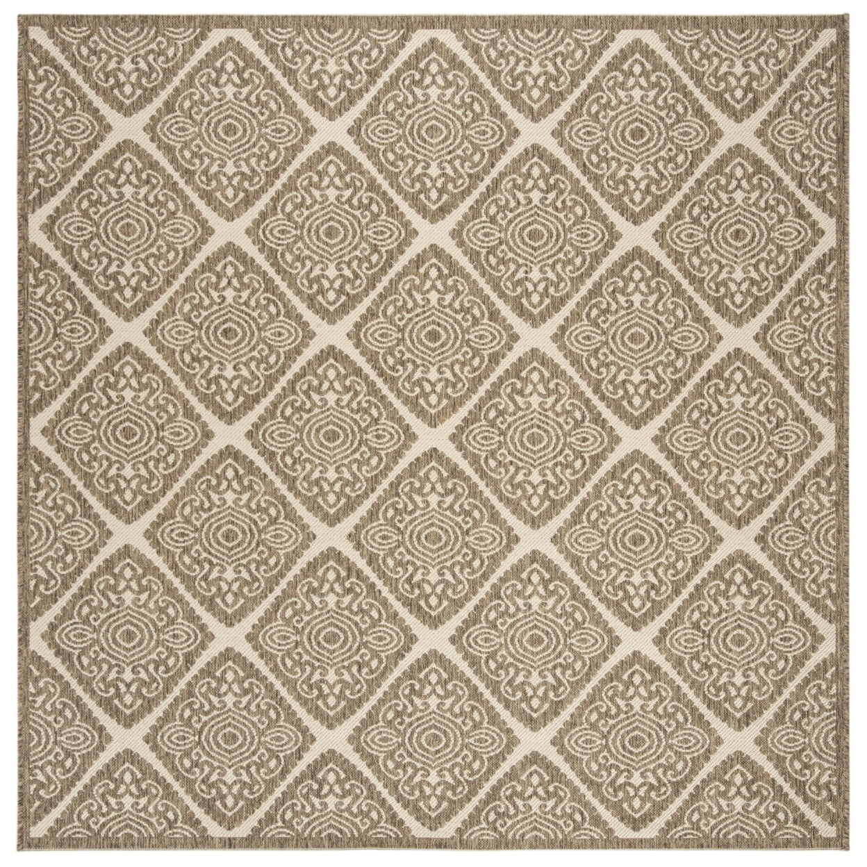 Cream Beige Square Synthetic Indoor/Outdoor Area Rug, 6'7" x 6'7"