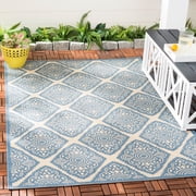 SAFAVIEH Beach House Frazier Geometric Indoor/Outdoor Area Rug, Cream/Blue, 5'3" x 7'6"