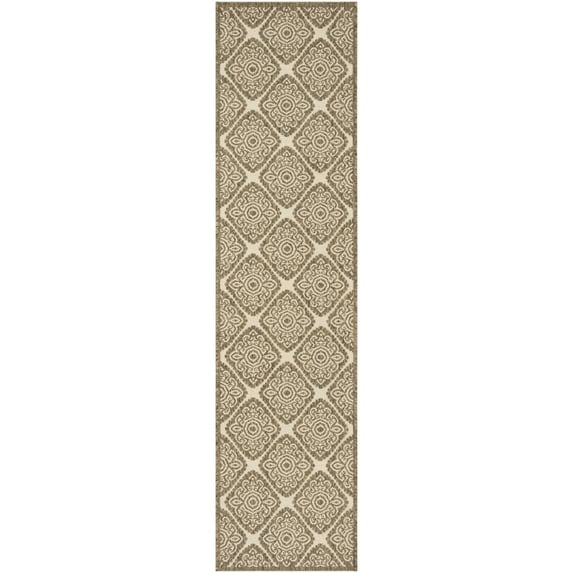 SAFAVIEH Beach House Frazier Geometric Indoor/Outdoor Runner Rug, Cream/Beige, 2'2" x 12'