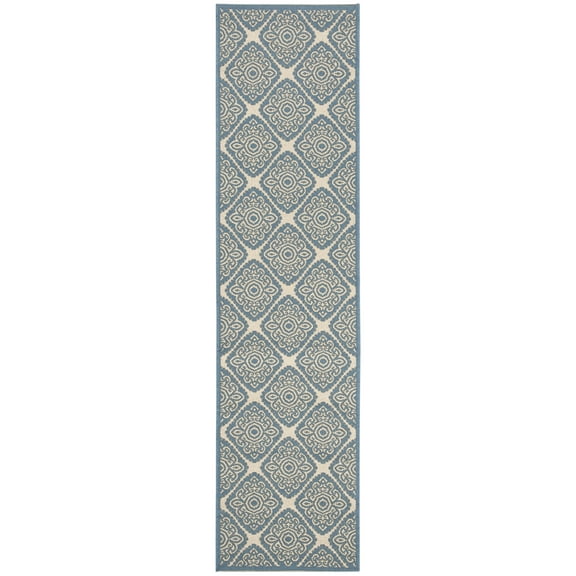 SAFAVIEH Beach House Frazier Geometric Indoor/Outdoor Runner Rug, Cream/Blue, 2'2" x 6'