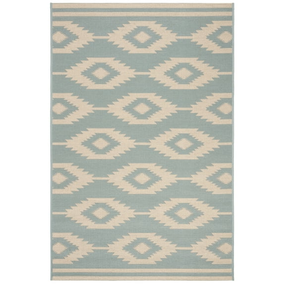 SAFAVIEH Beach House Garret Southwestern Indoor/Outdoor Area Rug Cream/Aqua, 3' x 5'