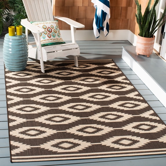 SAFAVIEH Beach House Garret Southwestern Indoor/Outdoor Area Rug Cream/Brown, 5'3" x 7'6"