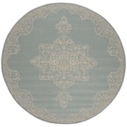 SAFAVIEH Beach House Harding Traditional Indoor/Outdoor Area Rug Cream/Aqua, 6'7" x 6'7" Round