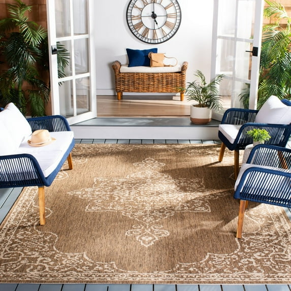 SAFAVIEH Beach House Harding Traditional Indoor/Outdoor Area Rug Cream/Beige, 5'3" x 7'6"
