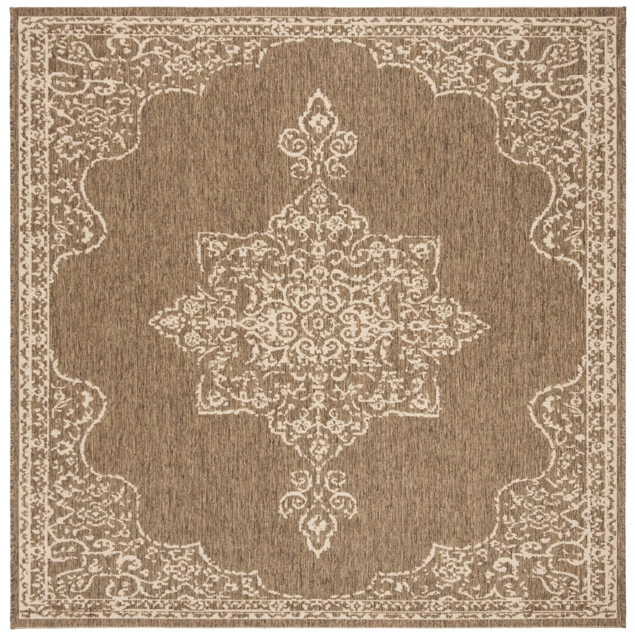 Cream and Beige Square Synthetic Indoor/Outdoor Area Rug