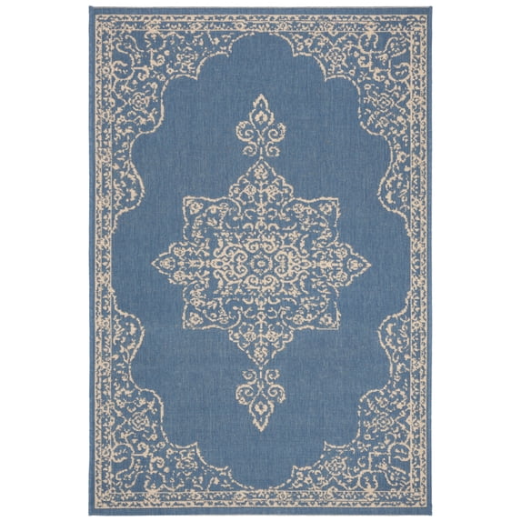 SAFAVIEH Beach House Harding Traditional Indoor/Outdoor Area Rug Cream/Blue, 4' x 6'