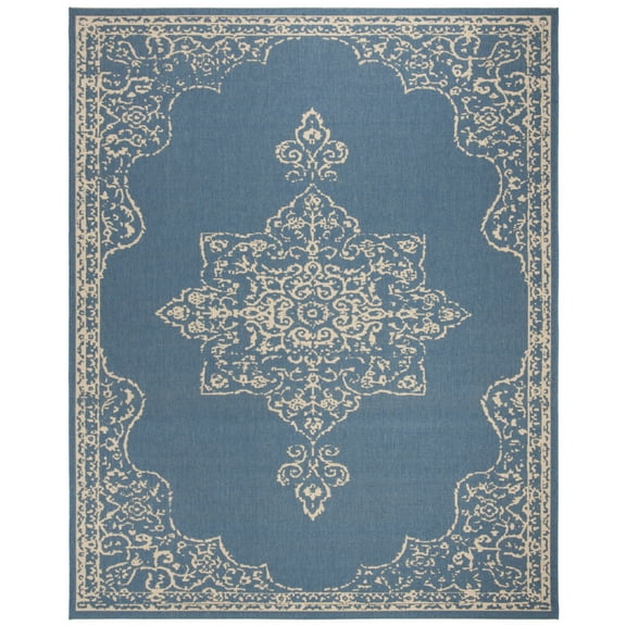 SAFAVIEH Beach House Harding Traditional Indoor/Outdoor Area Rug Cream/Blue, 7'10" x 10'