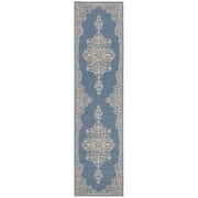 SAFAVIEH Beach House Harding Traditional Indoor/Outdoor Runner Rug Cream/Blue, 2' x 8'
