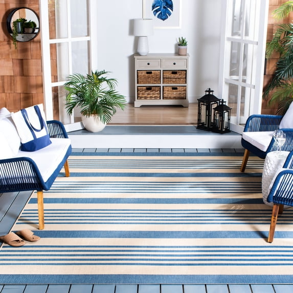 SAFAVIEH Beach House Henry Striped Indoor/Outdoor Area Rug, Beige/Blue, 8' x 10'