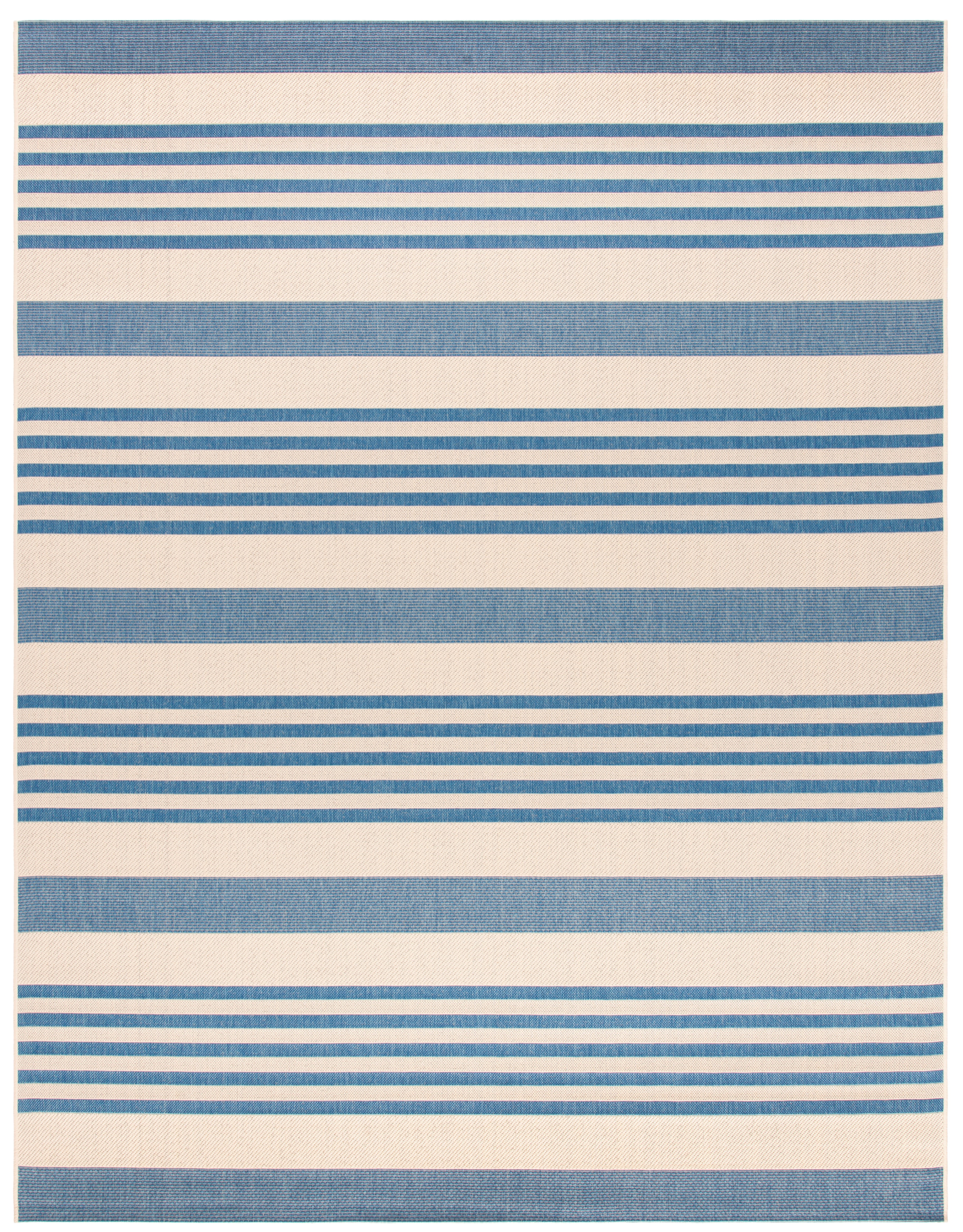Beige and Blue Striped Synthetic 9' x 12' Rectangular Rug