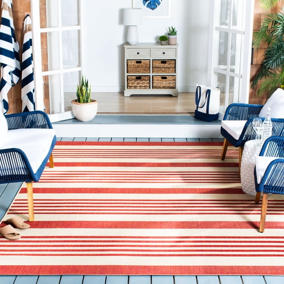 SAFAVIEH Beach House Henry Striped Indoor/Outdoor Area Rug, Beige/Red, 2'2" x 4'