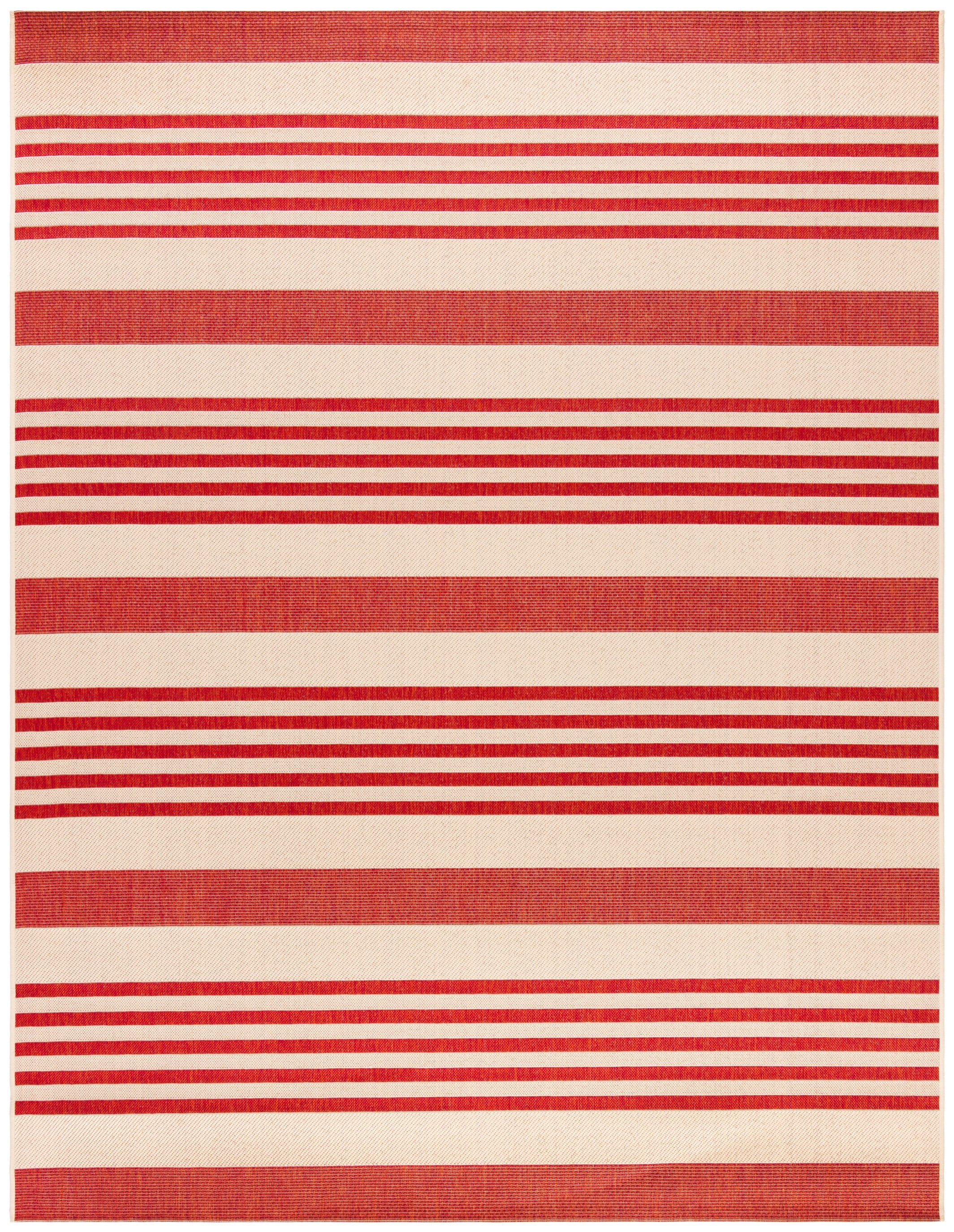 Beige and Red Striped 3' x 5' Synthetic Indoor/Outdoor Rug