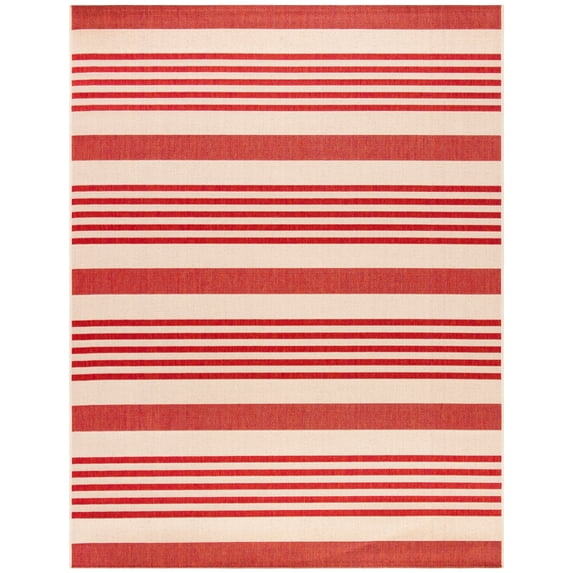 SAFAVIEH Beach House Henry Striped Indoor/Outdoor Area Rug, Beige/Red, 4' x 4' Round