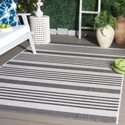 SAFAVIEH Beach House Henry Striped Indoor/Outdoor Area Rug, Light Gray/Charcoal, 5'3" x 7'6"