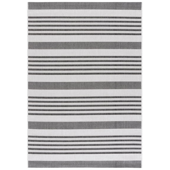 SAFAVIEH Beach House Henry Striped Indoor/Outdoor Area Rug, Light Gray/Charcoal, 5'3" x 7'6"