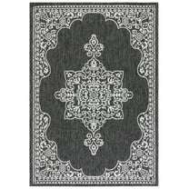 SAFAVIEH Beach House Hubert Medallion Indoor/Outdoor Area Rug, Charcoal/Ivory, 8' x 10'