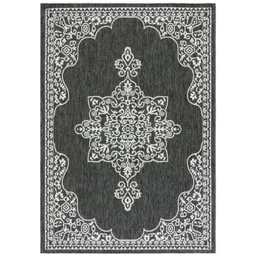 SAFAVIEH Beach House Hubert Medallion Indoor/Outdoor Area Rug, Charcoal/Ivory, 8' x 10'