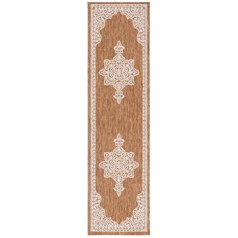 SAFAVIEH Beach House Hubert Medallion Indoor/Outdoor Runner Rug, Brown/Ivory, 2'2" x 6'