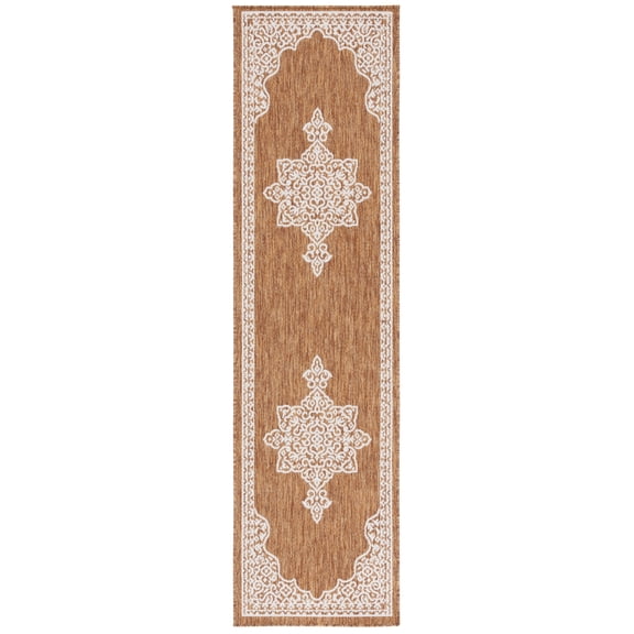 SAFAVIEH Beach House Hubert Medallion Indoor/Outdoor Runner Rug, Brown/Ivory, 2'2" x 6'
