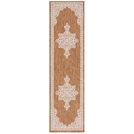 SAFAVIEH Beach House Hubert Medallion Indoor/Outdoor Runner Rug, Brown/Ivory, 2'2" x 8'