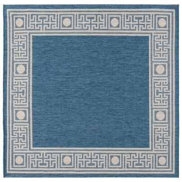 SAFAVIEH Beach House Hyacinth Geometric Indoor/Outdoor Area Rug, Blue/Ivory, 6'7" x 6'7" Square