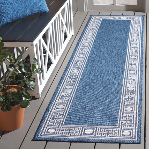 SAFAVIEH Beach House Hyacinth Geometric Indoor/Outdoor Runner Rug, Blue/Ivory, 2'2" x 6'