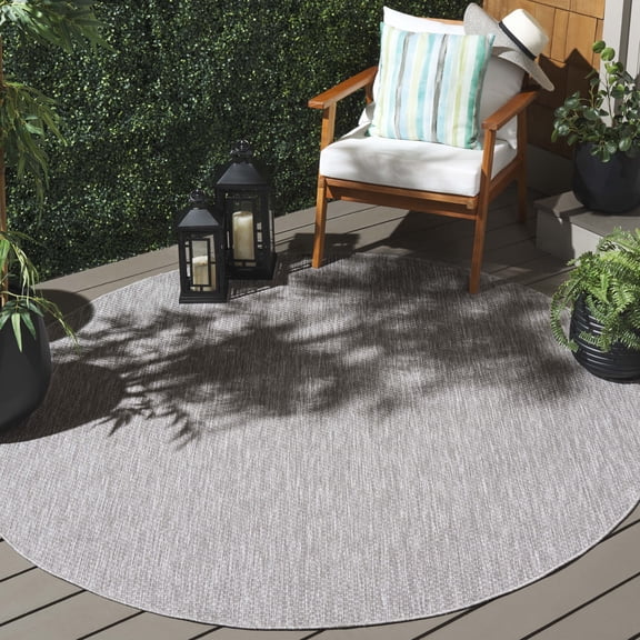 SAFAVIEH Beach House Jacinth Solid Indoor/Outdoor Area Rug, Gray, 6'7" x 6'7" Round
