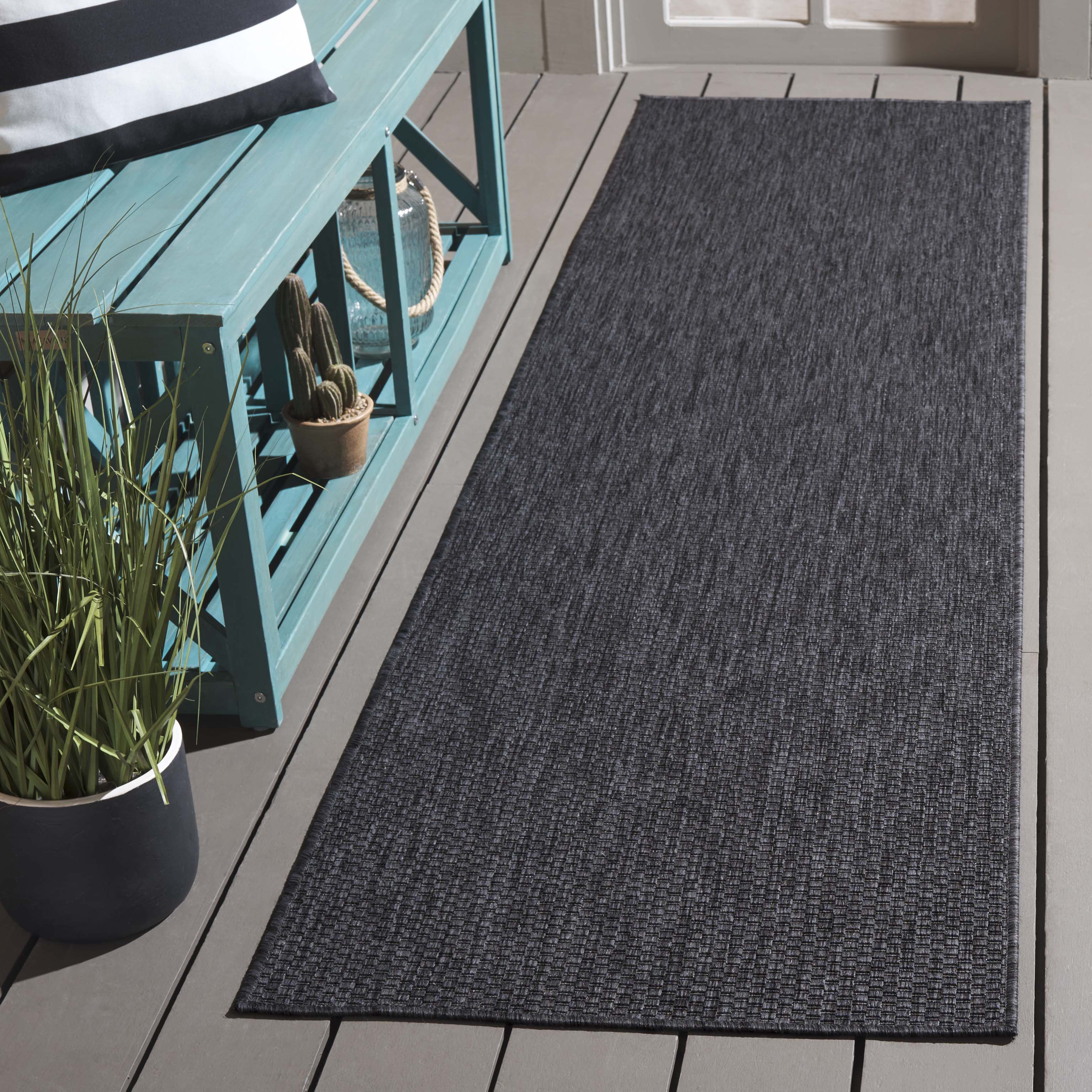 SAFAVIEH Beach House Jacinth Solid Indoor/Outdoor Runner Rug, Black, 2'2" x 8'