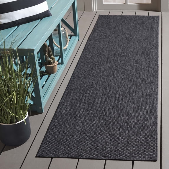 SAFAVIEH Beach House Jacinth Solid Indoor/Outdoor Runner Rug, Black, 2'2" x 8'