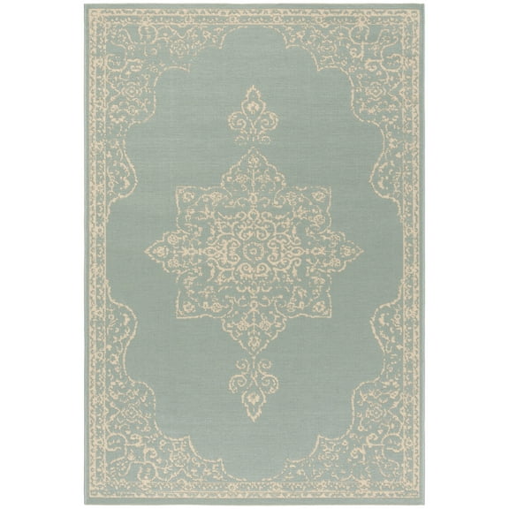 SAFAVIEH Beach House Janine Medallion Indoor/Outdoor Area Rug, Cream/Aqua, 2'2" x 4'