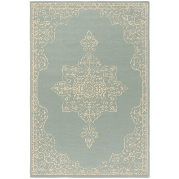SAFAVIEH Beach House Janine Medallion Indoor/Outdoor Area Rug, Cream/Aqua, 2'2" x 4'