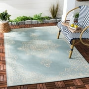SAFAVIEH Beach House Janine Medallion Indoor/Outdoor Area Rug, Cream/Aqua, 3' x 5'