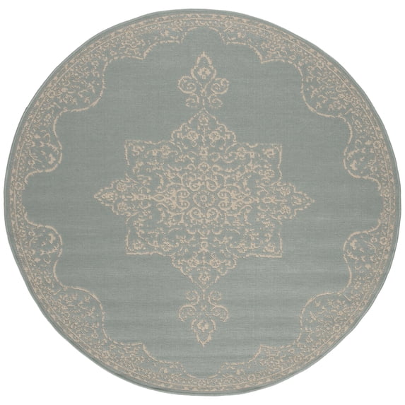SAFAVIEH Beach House Janine Medallion Indoor/Outdoor Area Rug, Cream/Aqua, 4' x 4' Round