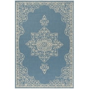 SAFAVIEH Beach House Janine Medallion Indoor/Outdoor Area Rug, Cream/Blue, 3' x 5'