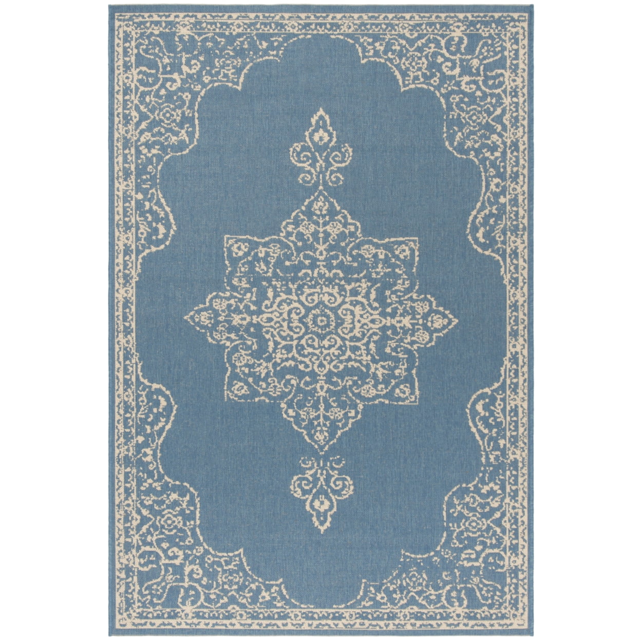 SAFAVIEH Beach House Janine Medallion Indoor/Outdoor Area Rug, Cream/Blue, 6'7" x 9'2"