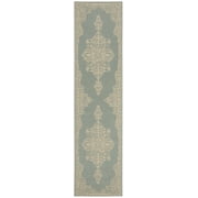 SAFAVIEH Beach House Janine Medallion Indoor/Outdoor Runner Rug, Cream/Aqua, 2'2" x 12'