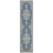 SAFAVIEH Beach House Janine Medallion Indoor/Outdoor Runner Rug, Cream/Blue, 2'2" x 6'