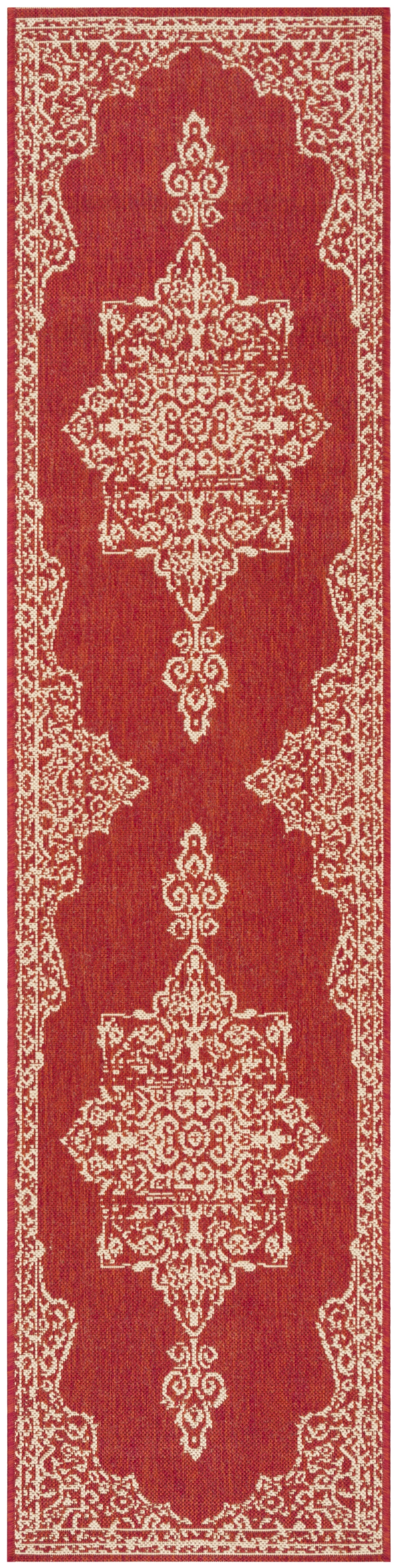 Red and Creme Synthetic Non-slip Washable Rug, 2' 2" x 6'