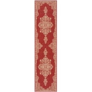 SAFAVIEH Beach House Janine Medallion Indoor/Outdoor Runner Rug, Red/Creme, 2'2" x 6'