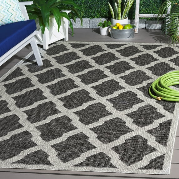 SAFAVIEH Beach House Jeptha Geometric Indoor/Outdoor Area Rug, Charcoal/Gray, 4' x 6'