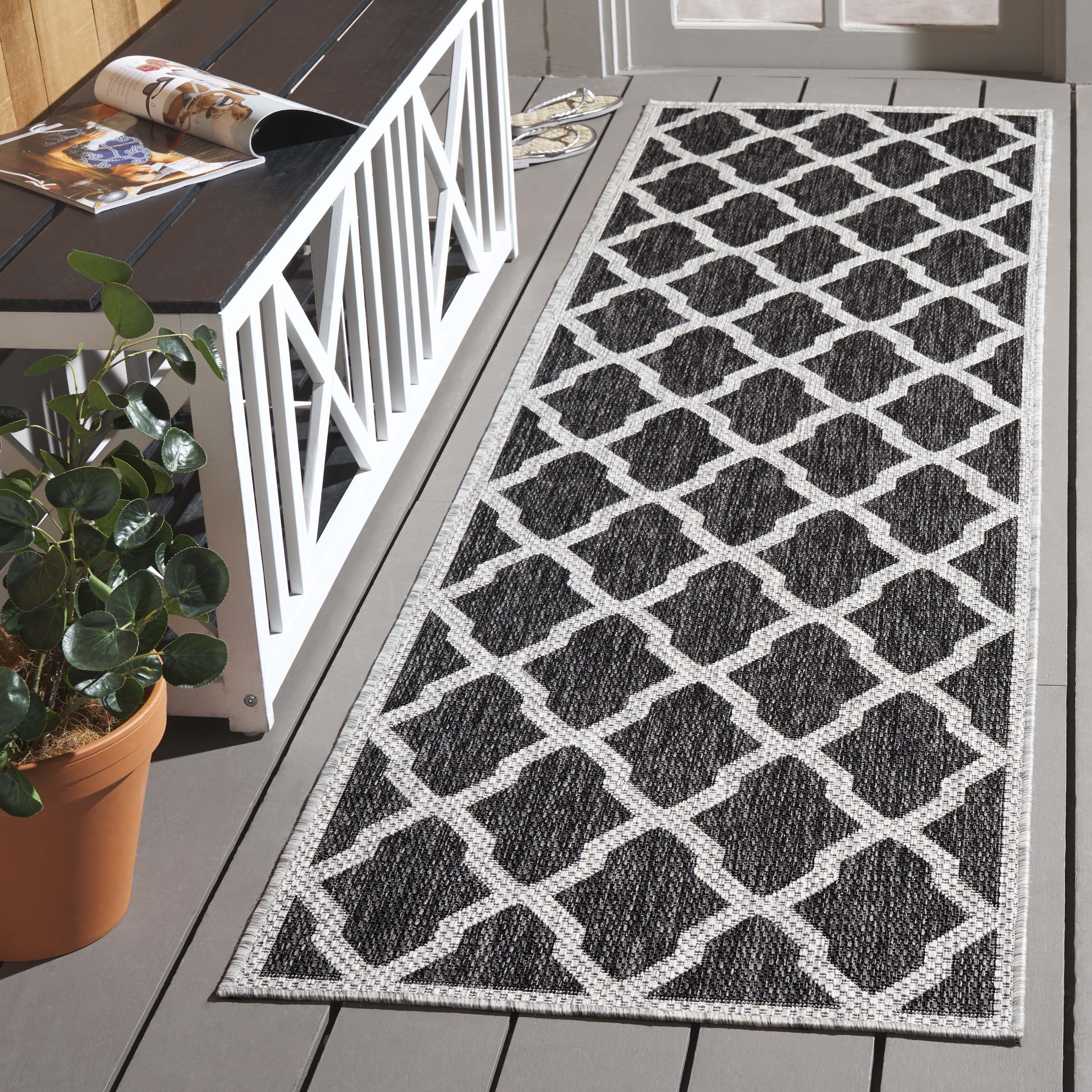 SAFAVIEH Beach House Jeptha Geometric Indoor/Outdoor Runner Rug, Charcoal/Gray, 2'2" x 10'