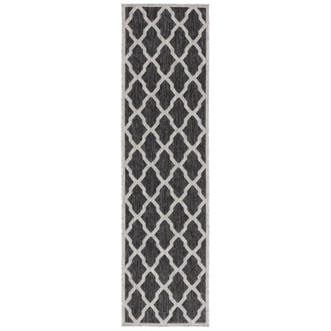 SAFAVIEH Beach House Jeptha Geometric Indoor/Outdoor Runner Rug, Charcoal/Gray, 2'2" x 10'